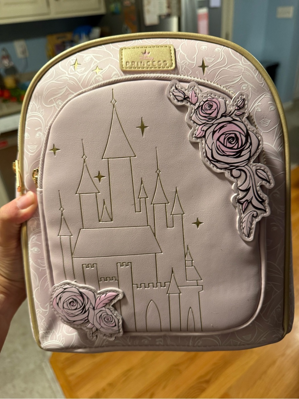 Disney Pink Princess Castle Backpack with Gold Accents